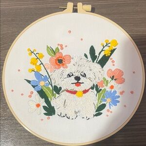 Floral Embroidered Dog with  8” Hoop Art-NEW
